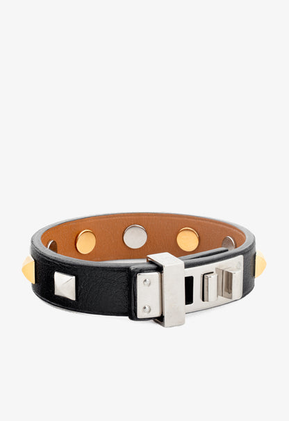 Hermes Mini Dog Clous Carres Black Swift Studded Bracelet