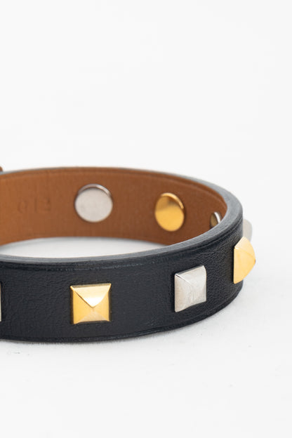 Hermes Mini Dog Clous Carres Black Swift Studded Bracelet