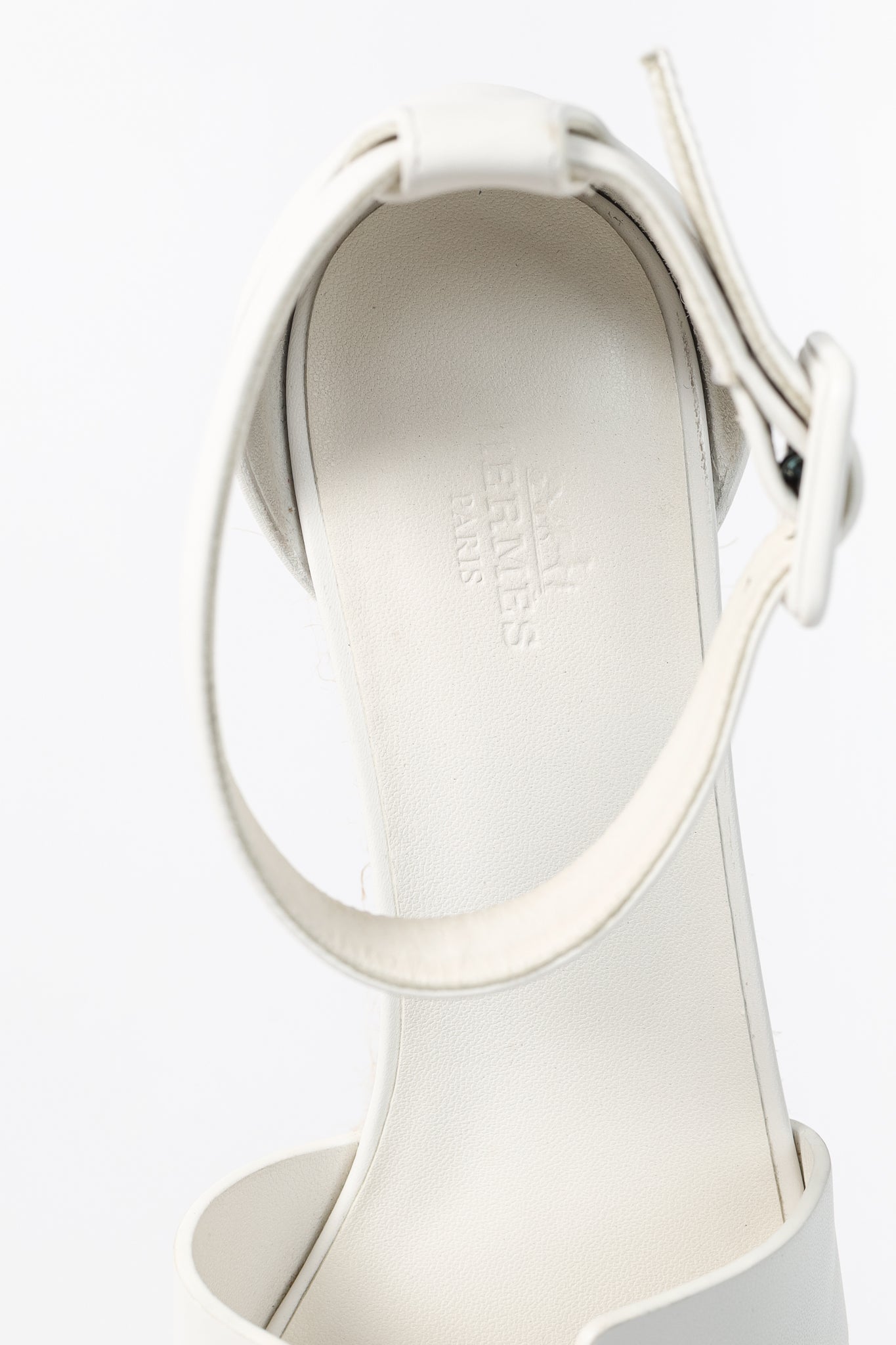 Hermes Elda White Goatskin Espadrille Wedge "H" Sandals
