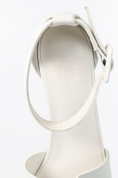Hermes Elda White Goatskin Espadrille Wedge "H" Sandals