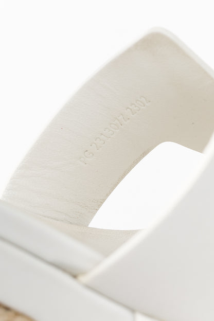 Hermes Elda White Goatskin Espadrille Wedge "H" Sandals