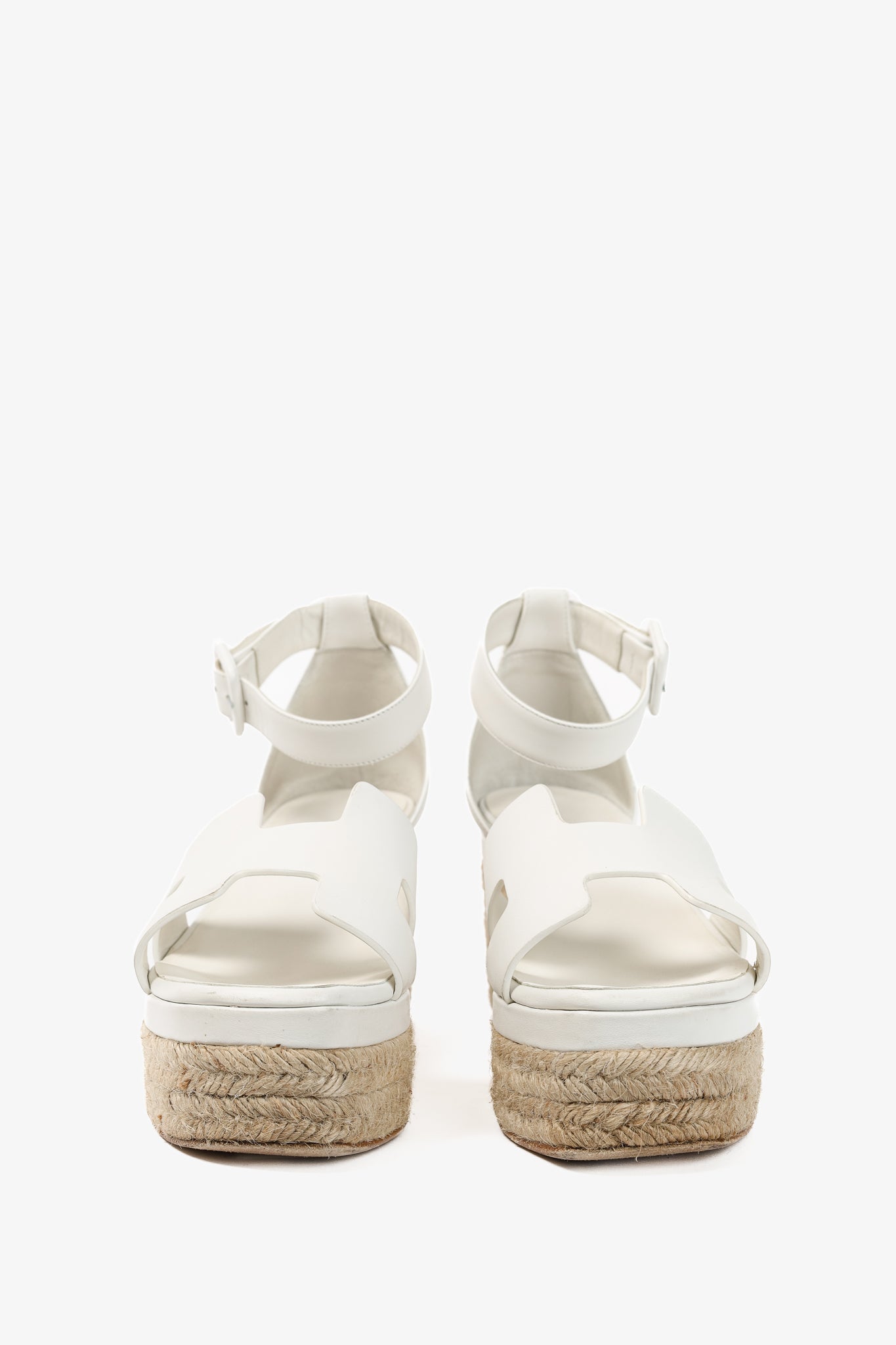 Hermes Elda White Goatskin Espadrille Wedge "H" Sandals