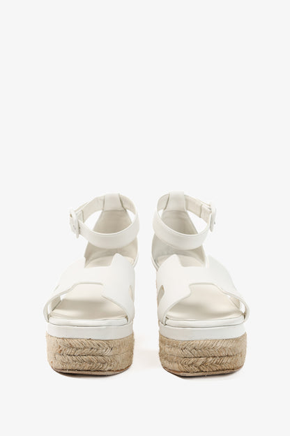 Hermes Elda White Goatskin Espadrille Wedge "H" Sandals