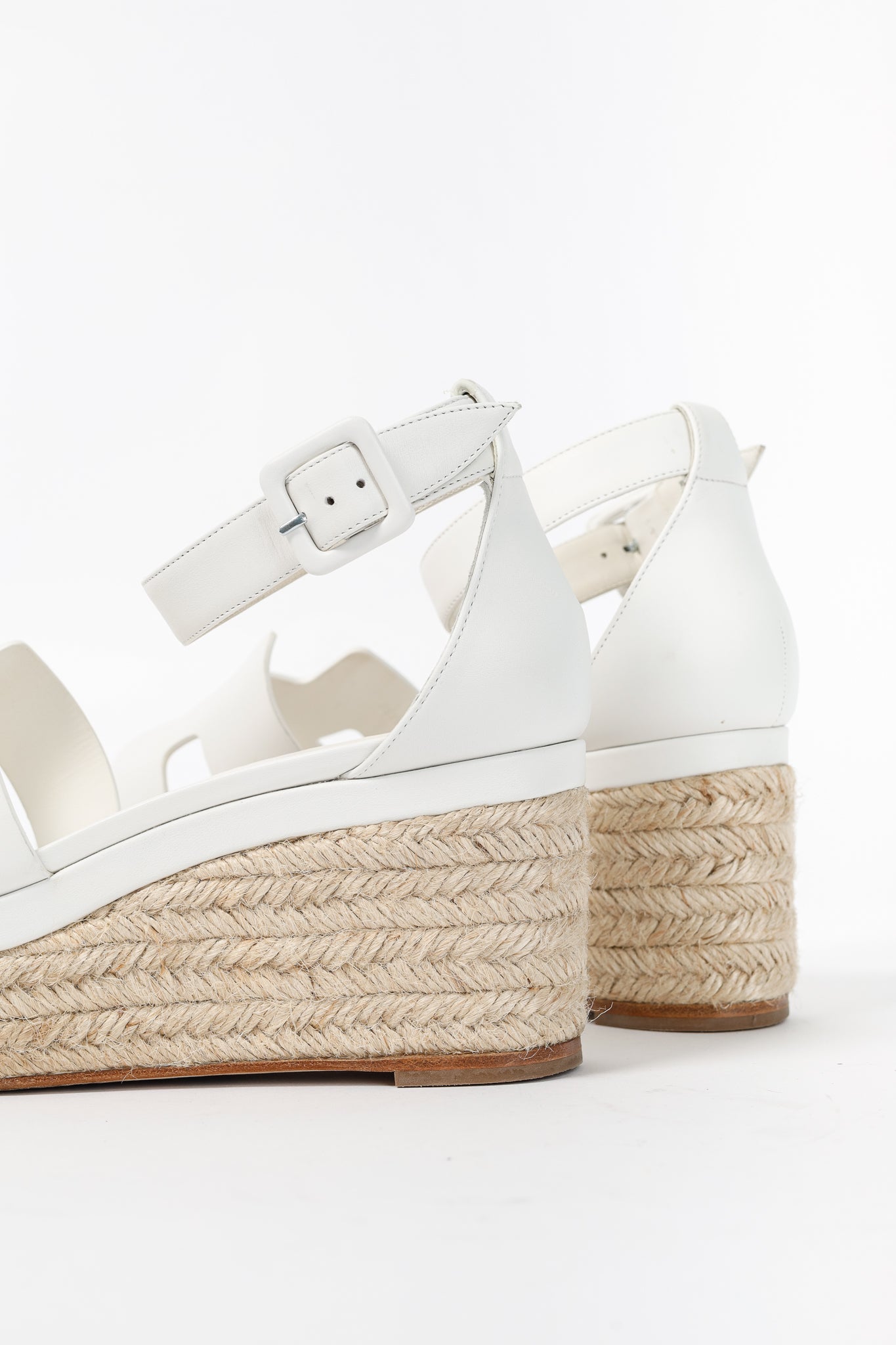 Hermes Elda White Goatskin Espadrille Wedge "H" Sandals