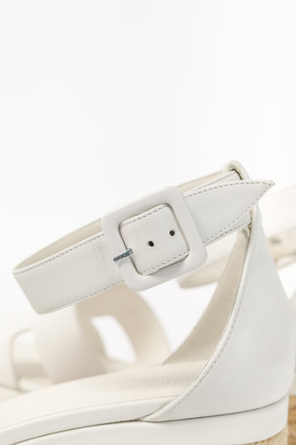 Hermes Elda White Goatskin Espadrille Wedge "H" Sandals
