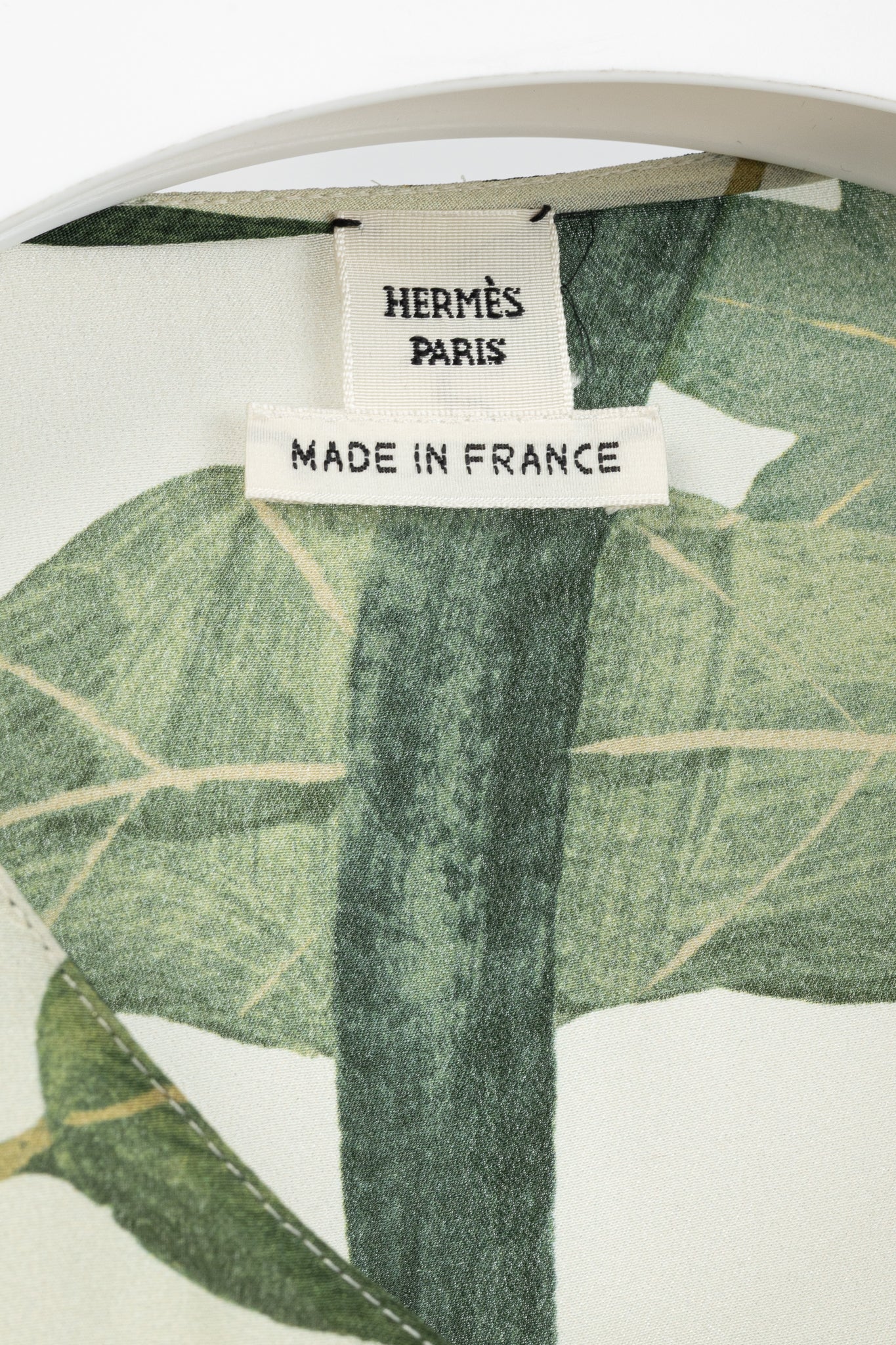 Hermes Cream & Green Silk Floral Buttoned Blouse