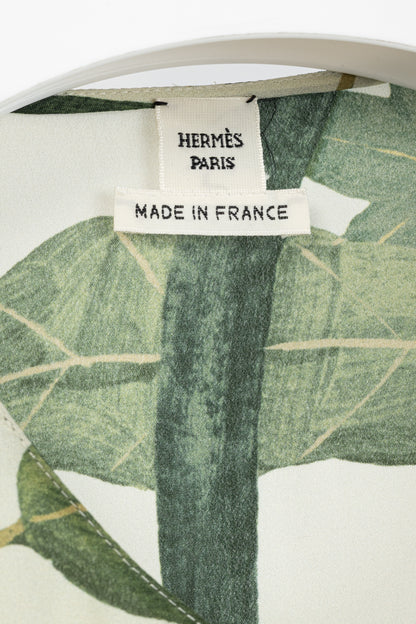 Hermes Cream & Green Silk Floral Buttoned Blouse