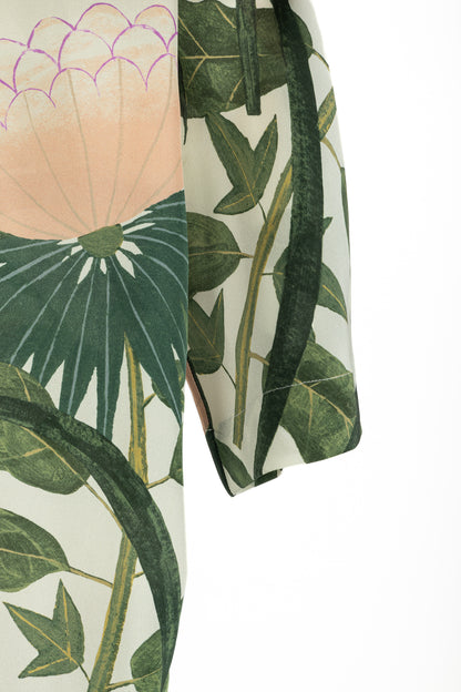 Hermes Cream & Green Silk Floral Buttoned Blouse