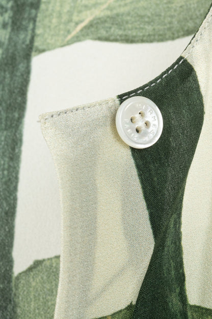 Hermes Cream & Green Silk Floral Buttoned Blouse