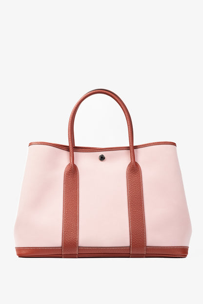Hermes Garden Party 36 Sakura Toile Militaire & Rouge Duchesse Vache Country Tote