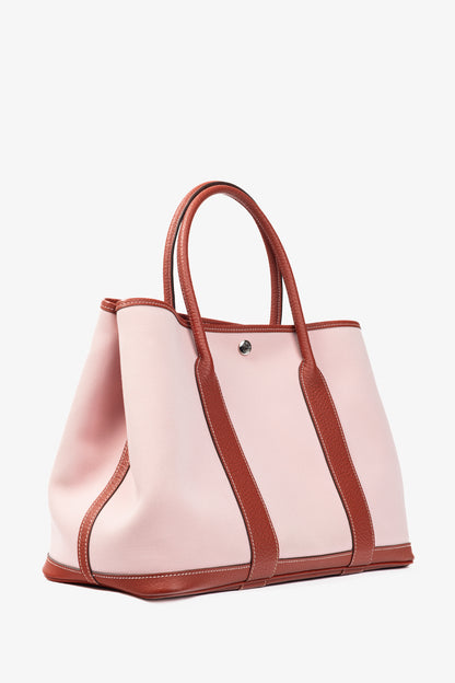 Hermes Garden Party 36 Sakura Toile Militaire & Rouge Duchesse Vache Country Tote