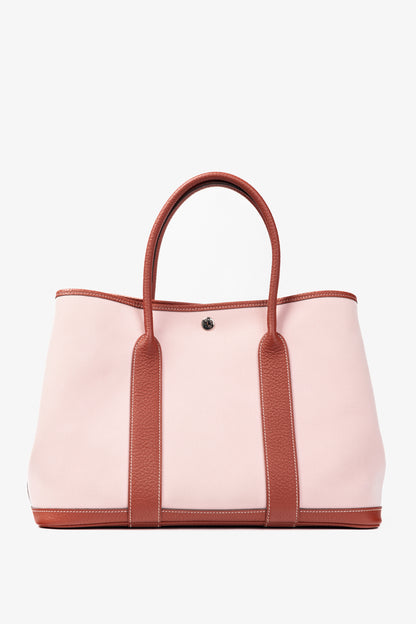 Hermes Garden Party 36 Sakura Toile Militaire & Rouge Duchesse Vache Country Tote