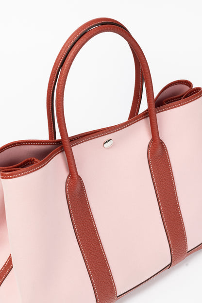 Hermes Garden Party 36 Sakura Toile Militaire & Rouge Duchesse Vache Country Tote