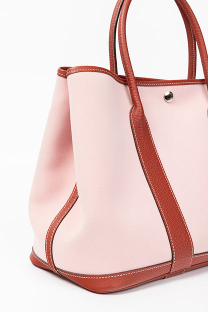 Hermes Garden Party 36 Sakura Toile Militaire & Rouge Duchesse Vache Country Tote