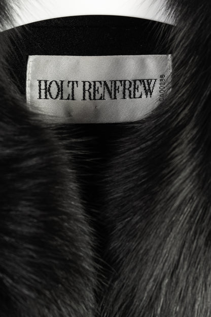 Holt Renfrew Black Wool Fur-Collar Belted Maxi Coat