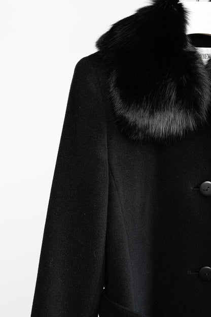 Holt Renfrew Black Wool Fur-Collar Belted Maxi Coat