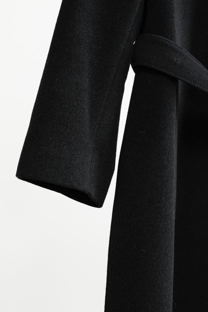 Holt Renfrew Black Wool Fur-Collar Belted Maxi Coat