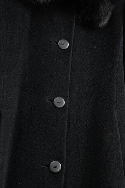Holt Renfrew Black Wool Fur-Collar Belted Maxi Coat