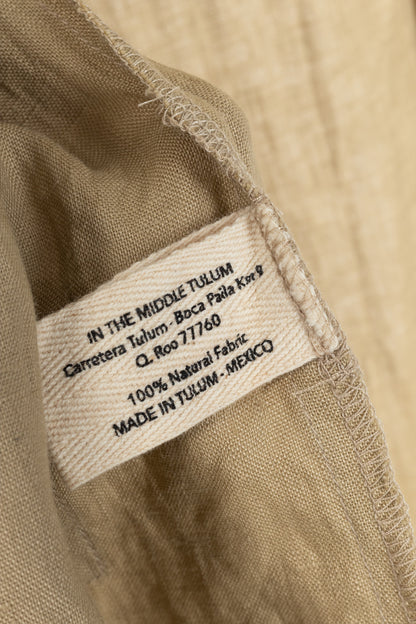 IN THE MIDDLE Ibiza Tan Linen Open-Front Hoodie Vest