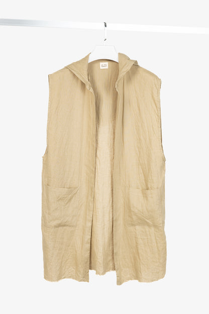 IN THE MIDDLE Ibiza Tan Linen Open-Front Hoodie Vest