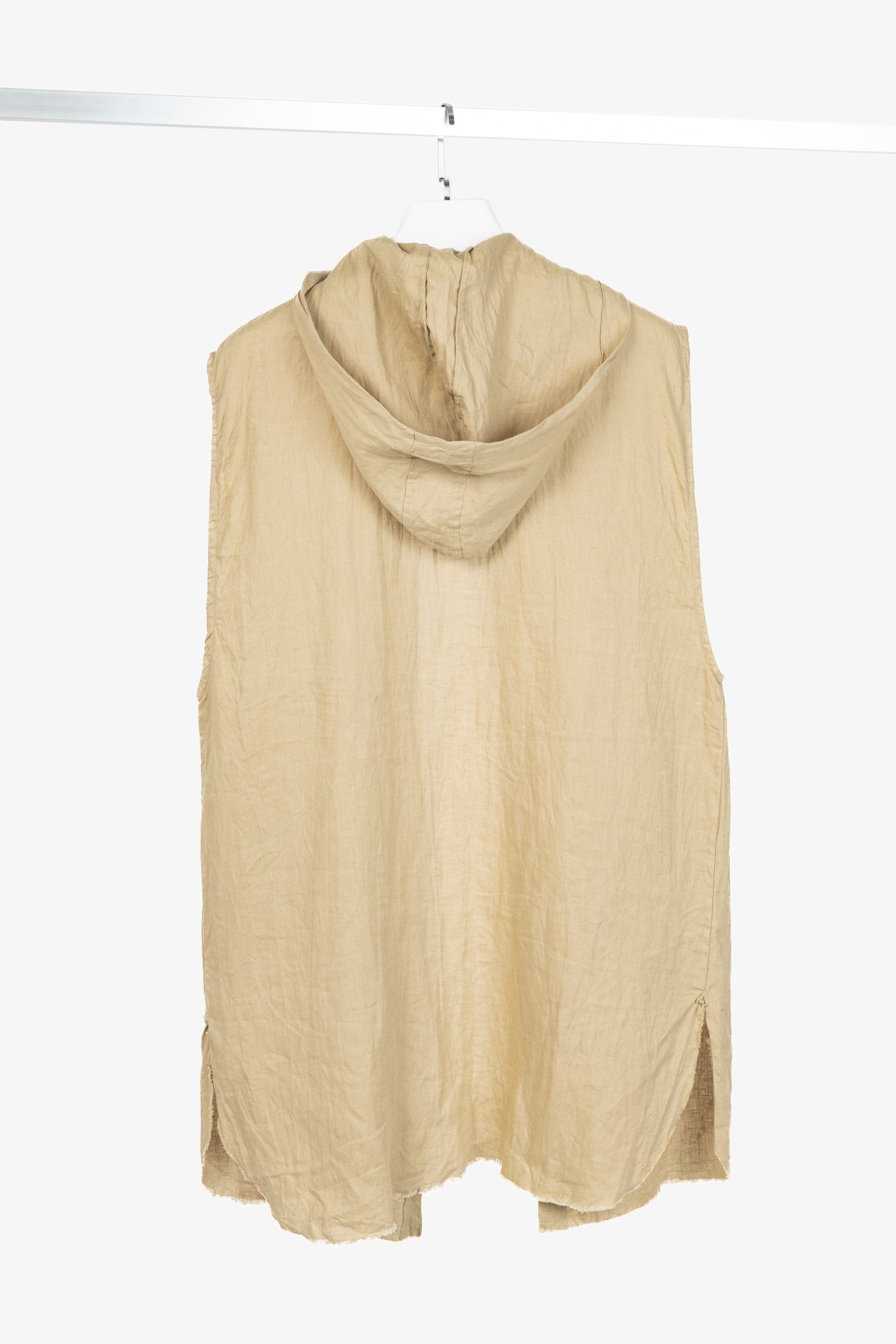 IN THE MIDDLE Ibiza Tan Linen Open-Front Hoodie Vest
