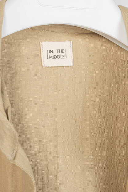 IN THE MIDDLE Ibiza Tan Linen Open-Front Hoodie Vest