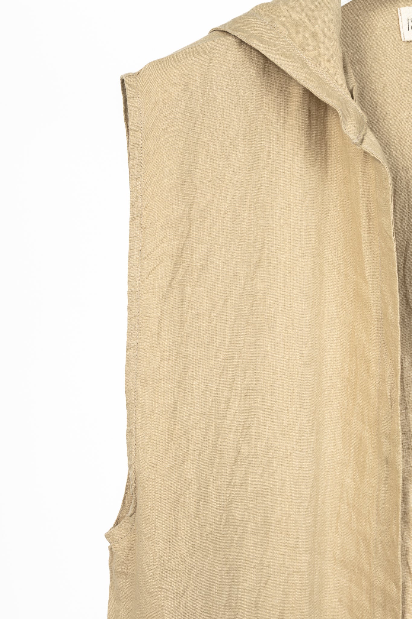 IN THE MIDDLE Ibiza Tan Linen Open-Front Hoodie Vest