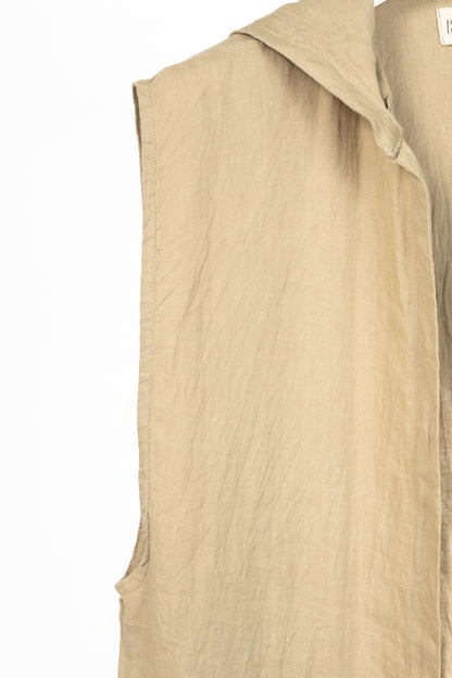 IN THE MIDDLE Ibiza Tan Linen Open-Front Hoodie Vest