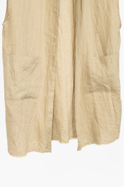 IN THE MIDDLE Ibiza Tan Linen Open-Front Hoodie Vest