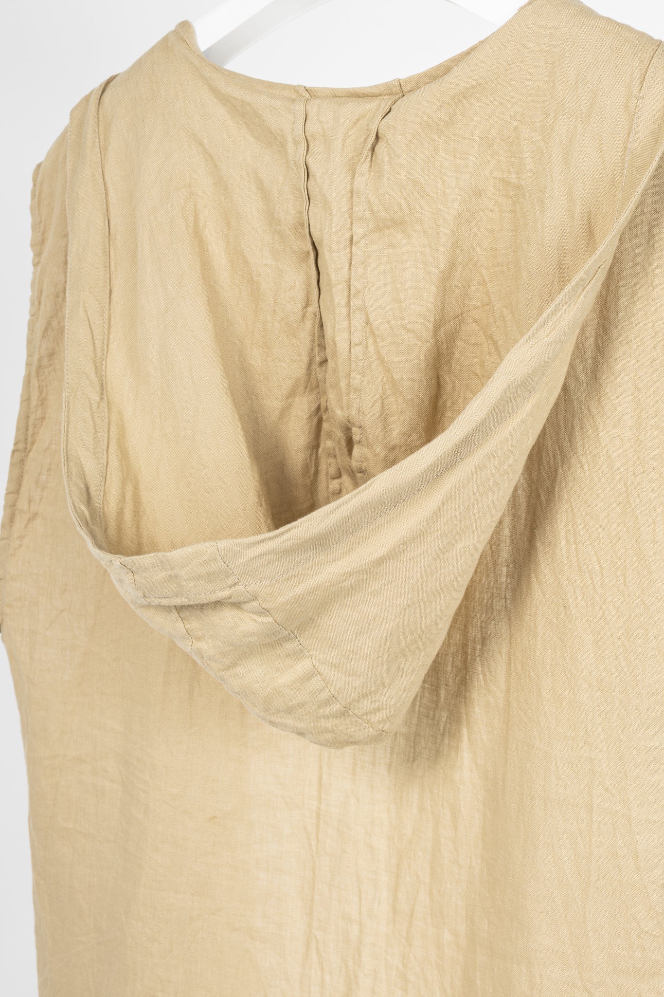 IN THE MIDDLE Ibiza Tan Linen Open-Front Hoodie Vest
