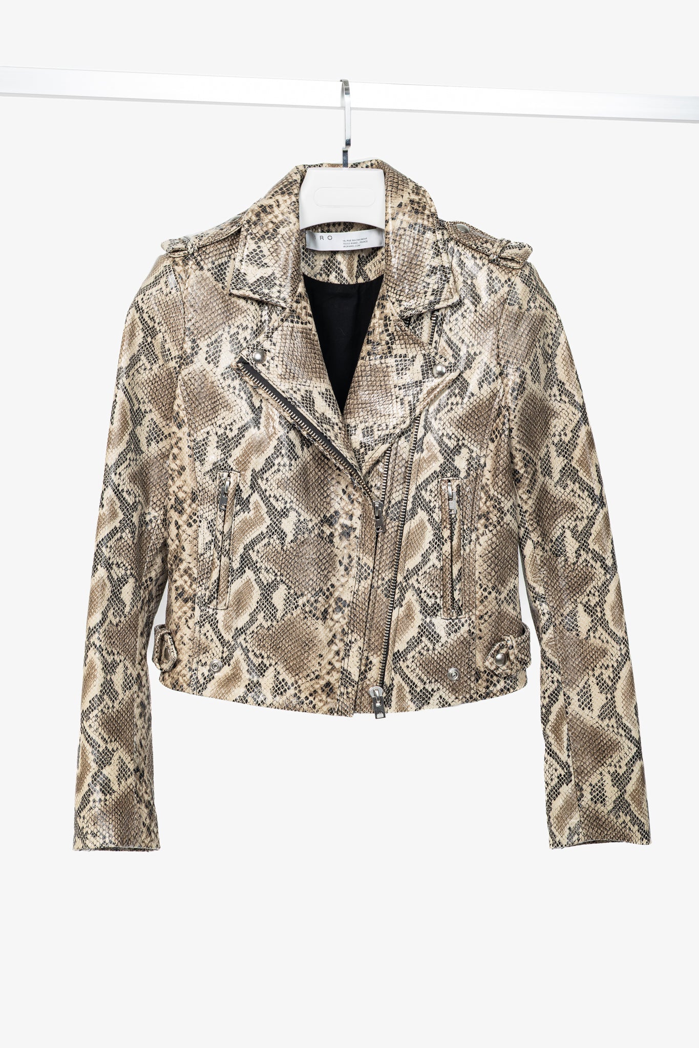 IRO Luiga Beige Snake-Effect Lamb-Leather Moto Jacket