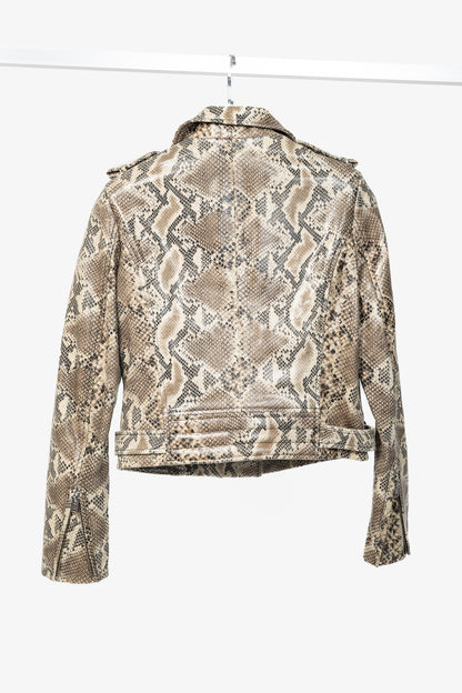 IRO Luiga Beige Snake-Effect Lamb-Leather Moto Jacket