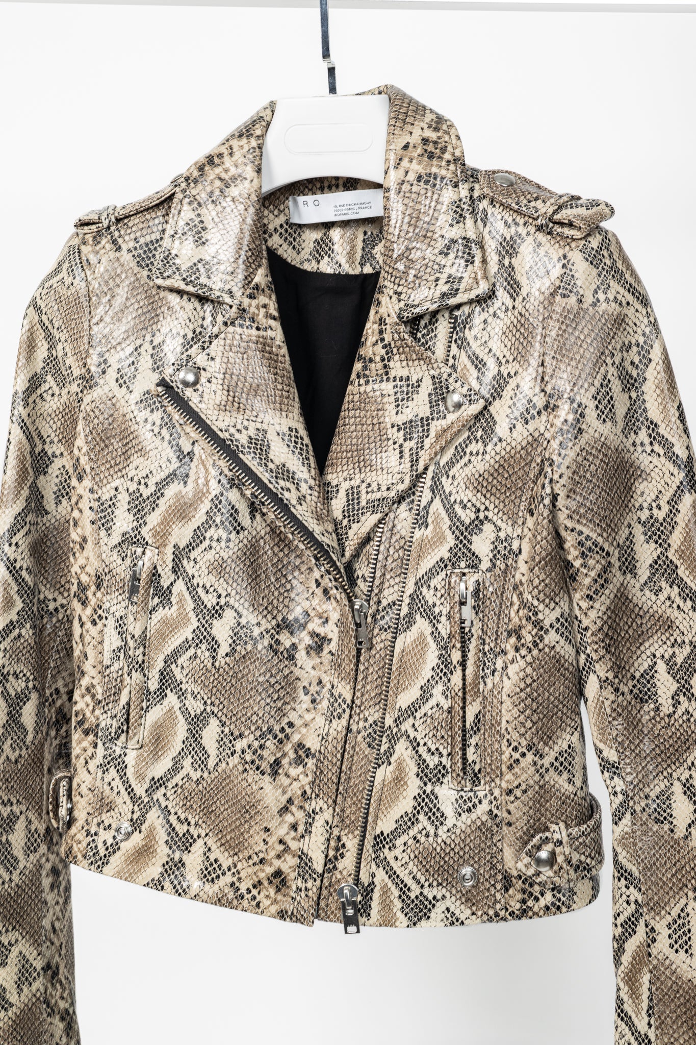 IRO Luiga Beige Snake-Effect Lamb-Leather Moto Jacket