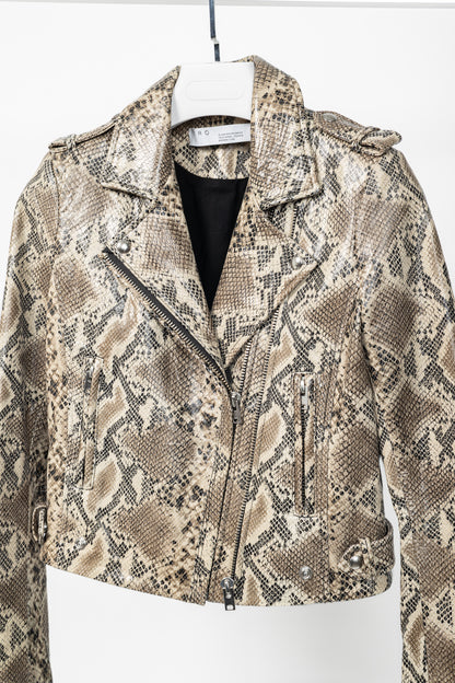 IRO Luiga Beige Snake-Effect Lamb-Leather Moto Jacket