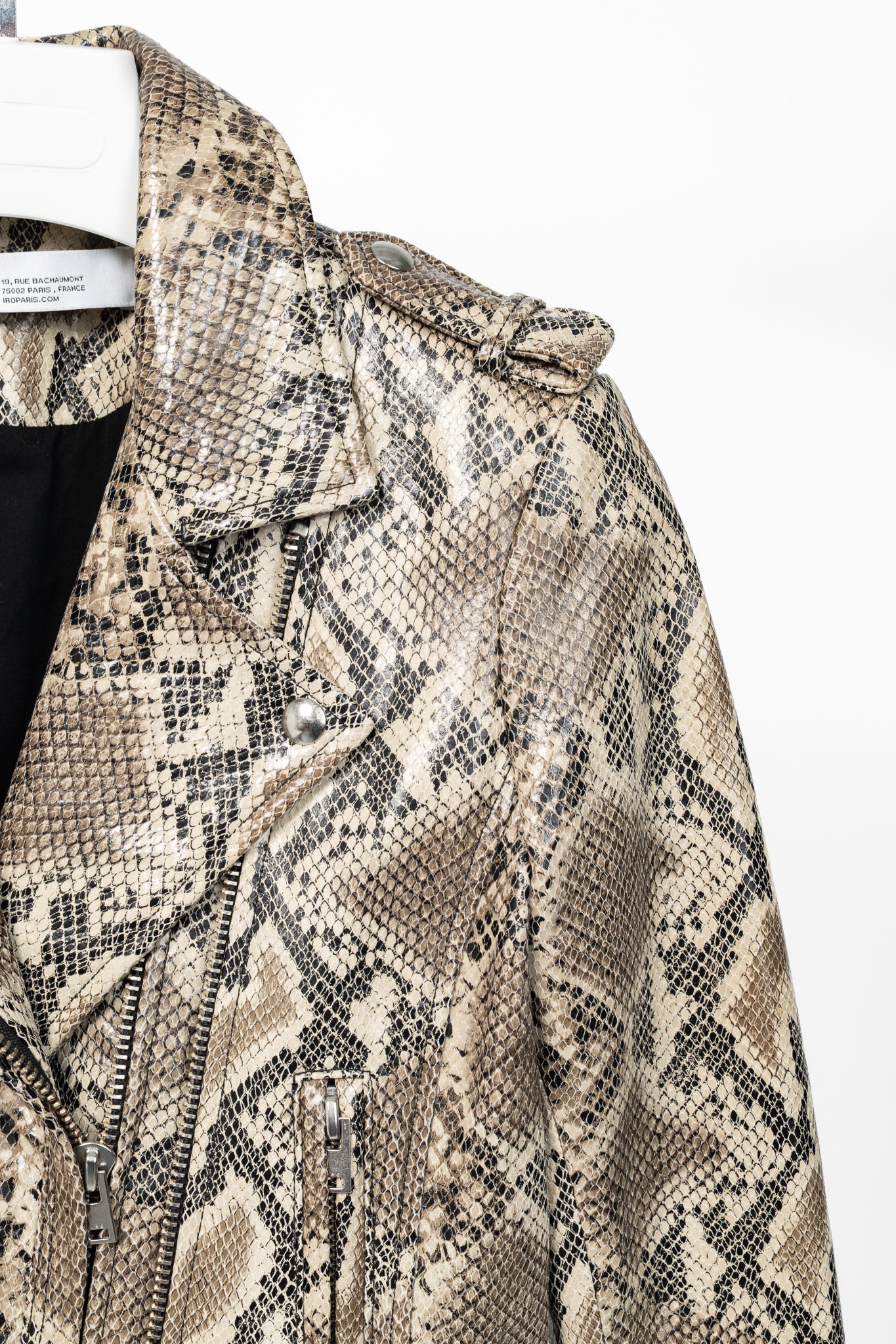 IRO Luiga Beige Snake-Effect Lamb-Leather Moto Jacket