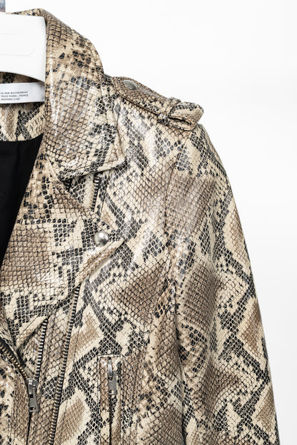 IRO Luiga Beige Snake-Effect Lamb-Leather Moto Jacket