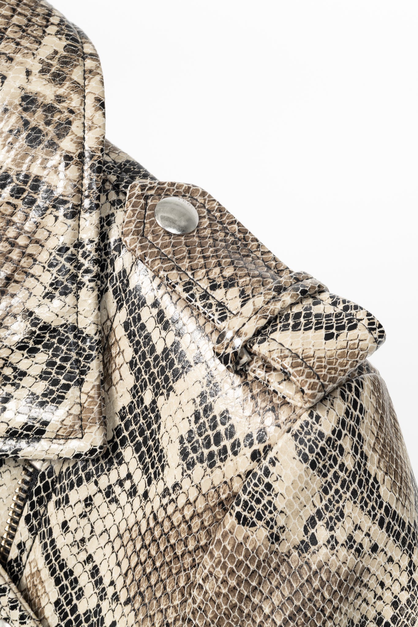 IRO Luiga Beige Snake-Effect Lamb-Leather Moto Jacket
