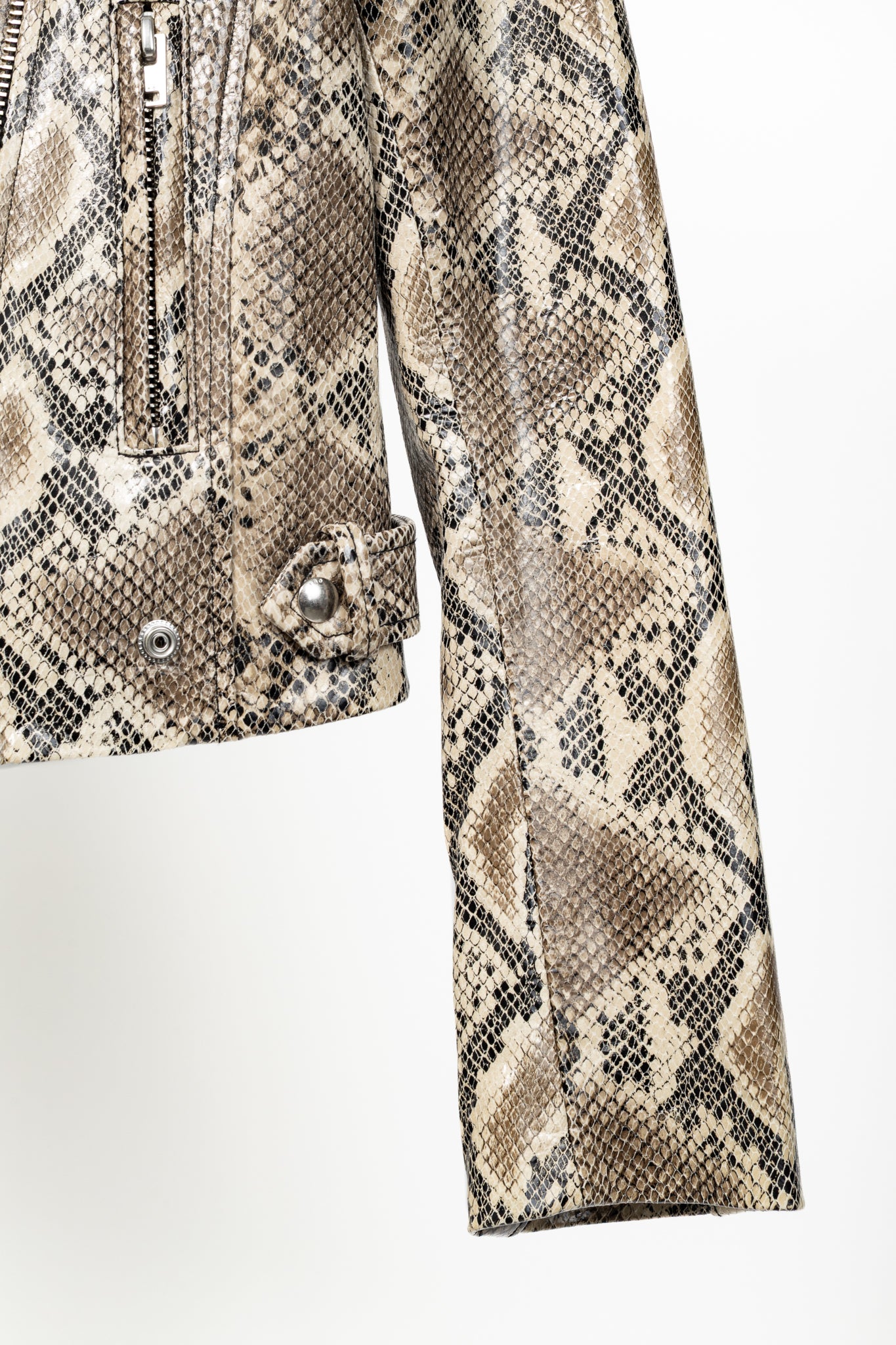 IRO Luiga Beige Snake-Effect Lamb-Leather Moto Jacket