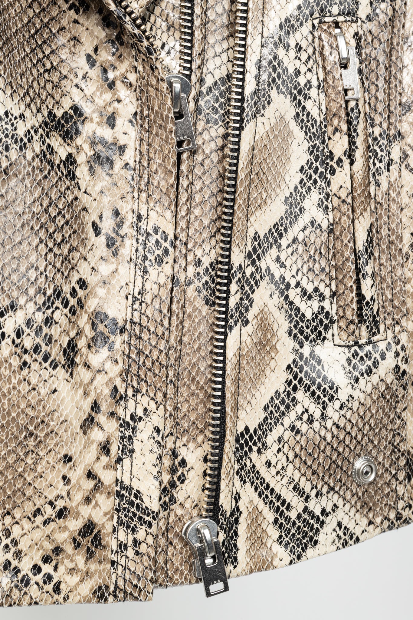 IRO Luiga Beige Snake-Effect Lamb-Leather Moto Jacket