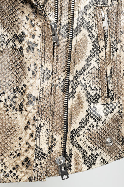 IRO Luiga Beige Snake-Effect Lamb-Leather Moto Jacket