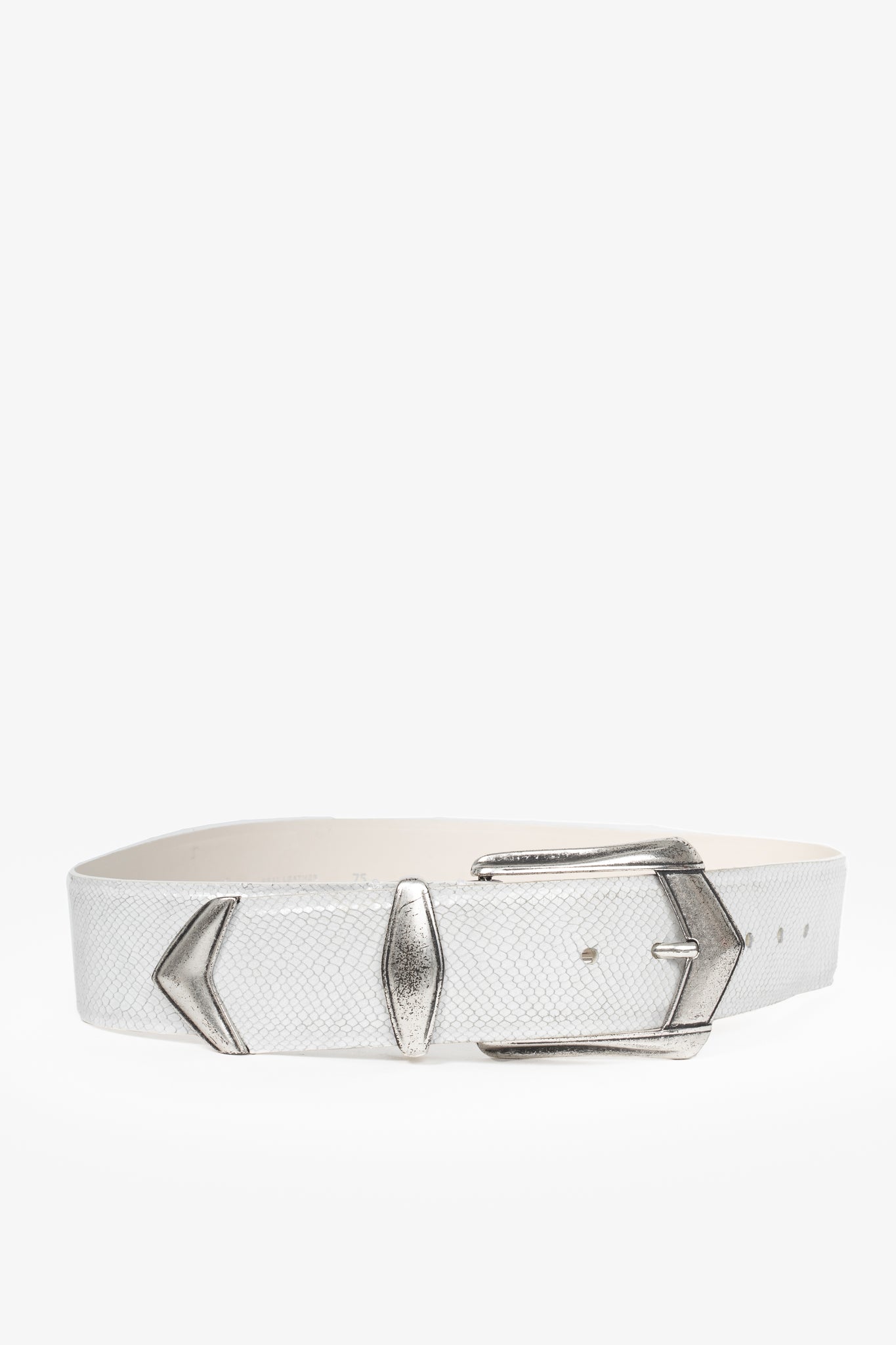 Iro Tulpa White Wide Snakeskin-Embossed Leather Western Buckle Belt