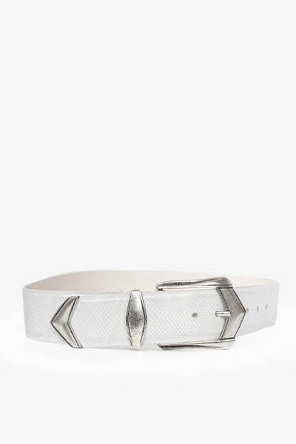 Iro Tulpa White Wide Snakeskin-Embossed Leather Western Buckle Belt