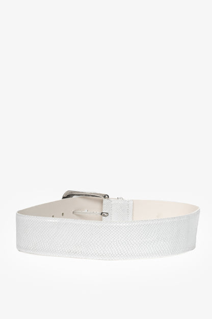 Iro Tulpa White Wide Snakeskin-Embossed Leather Western Buckle Belt