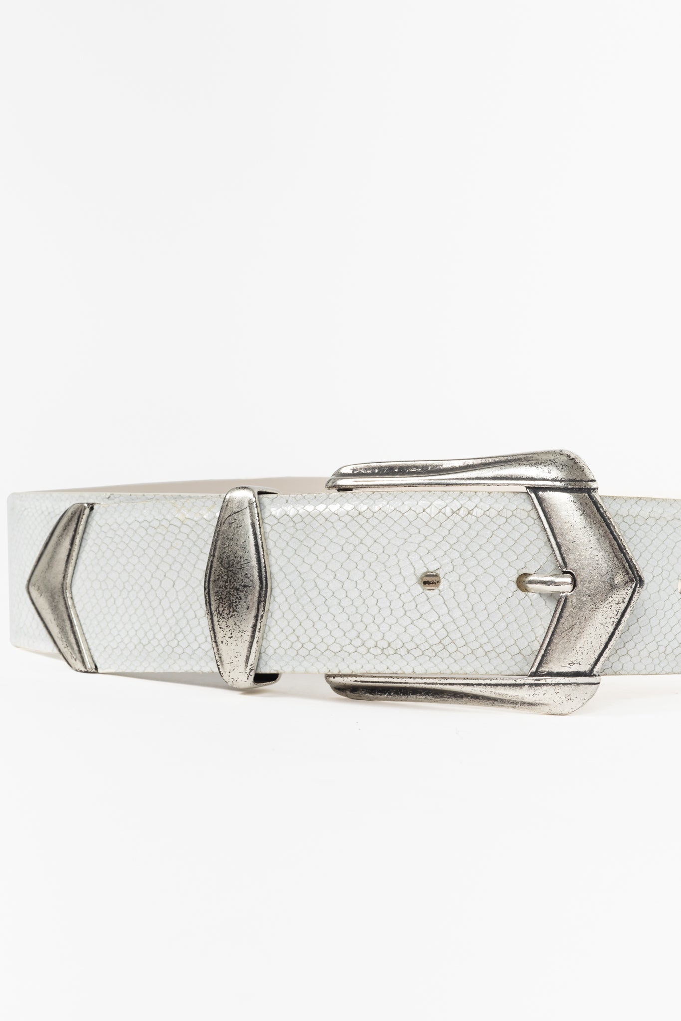 Iro Tulpa White Wide Snakeskin-Embossed Leather Western Buckle Belt
