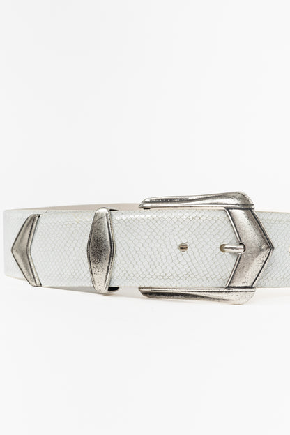 Iro Tulpa White Wide Snakeskin-Embossed Leather Western Buckle Belt