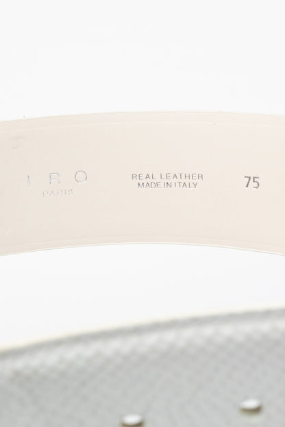 Iro Tulpa White Wide Snakeskin-Embossed Leather Western Buckle Belt