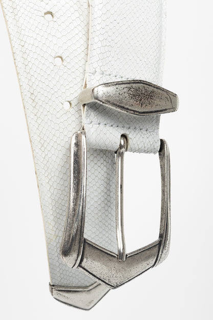 Iro Tulpa White Wide Snakeskin-Embossed Leather Western Buckle Belt