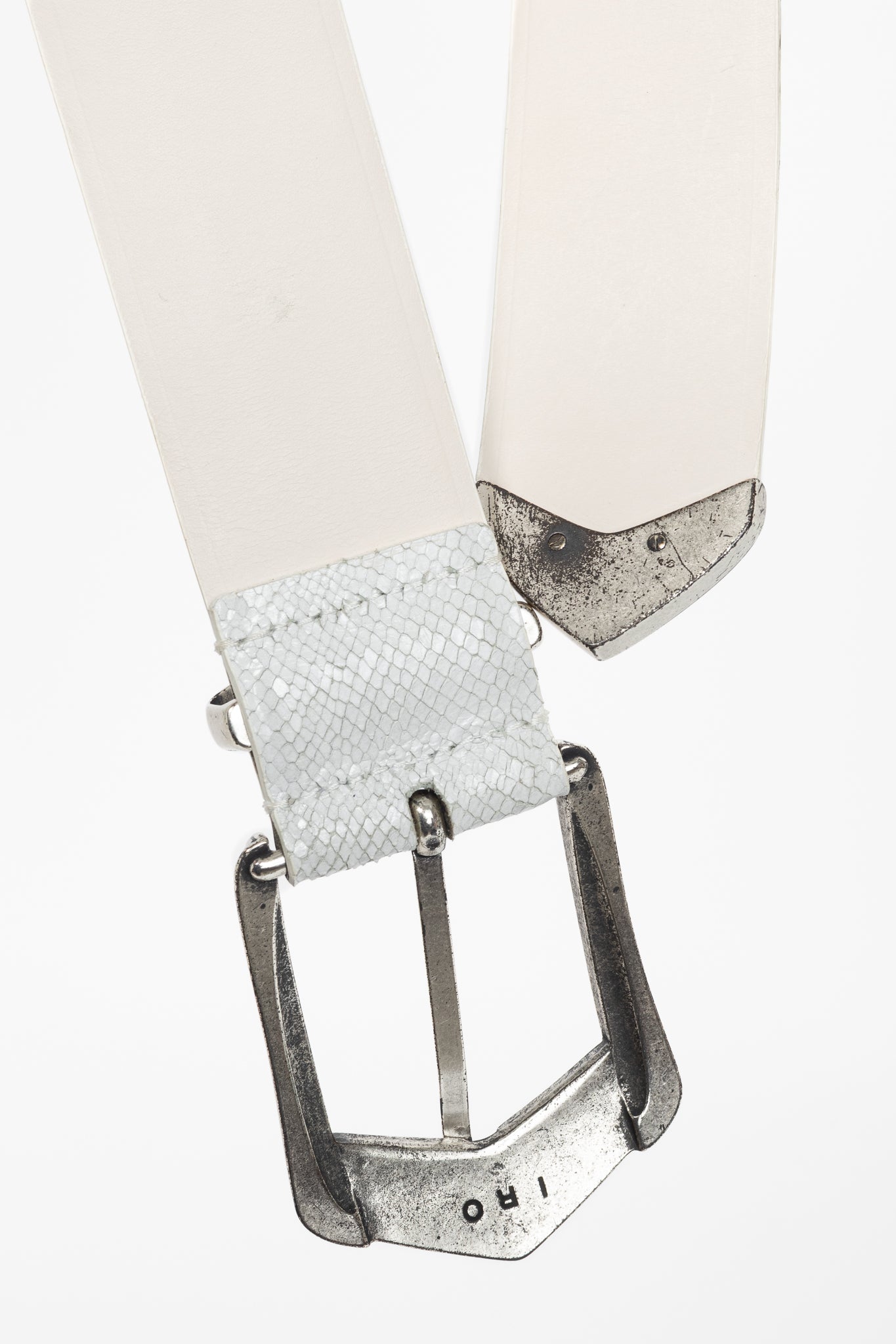 Iro Tulpa White Wide Snakeskin-Embossed Leather Western Buckle Belt