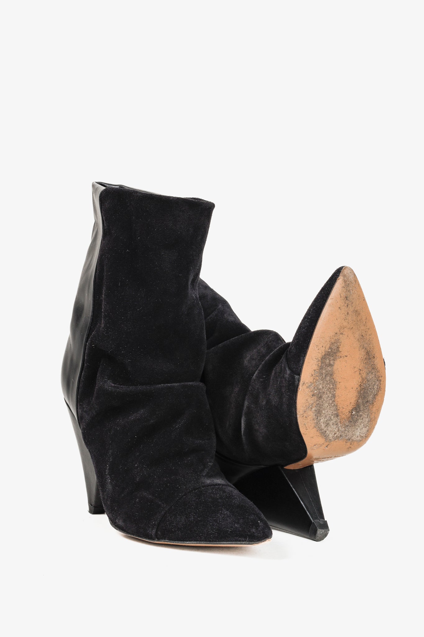 Isabel Marant Luliana Black Leather Suede Sculpture Heel Boots