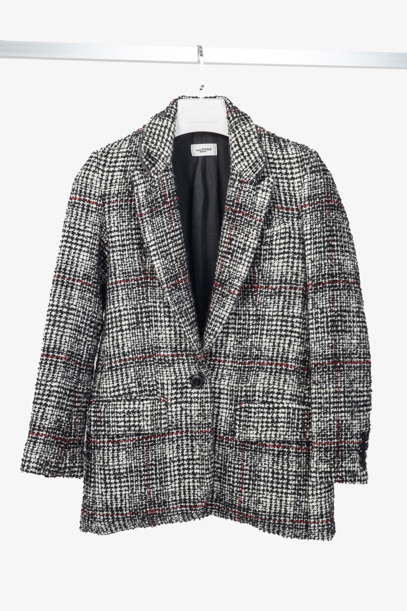 Isabel Marant Etoile Ice Black & Ecru Plaid Wool Tweed Blazer